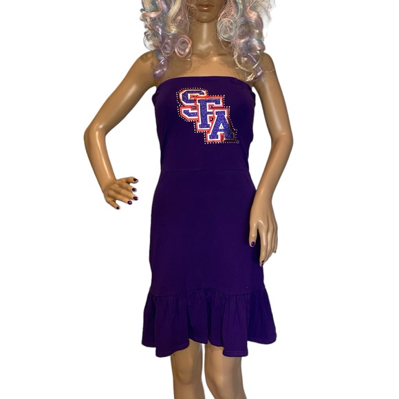 SFA Stephen F. Austin University Sleeveless Ruffle Purple Dress Size Small NWT - Picture 1 of 5